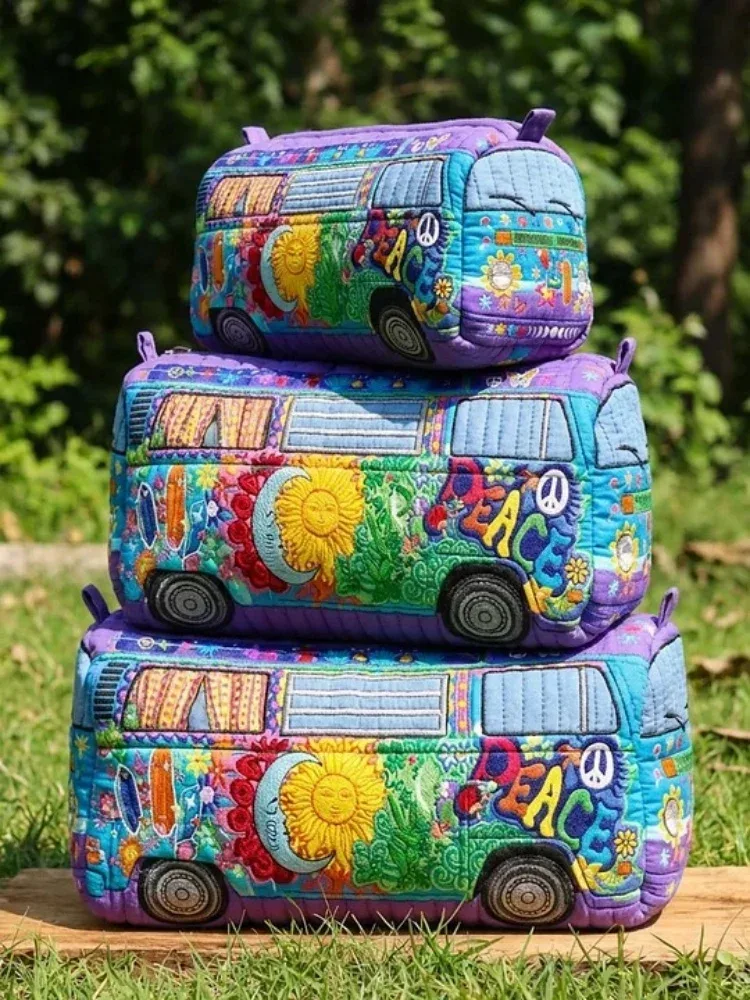 trousse de toilette matelassée 3 tailles, imprimée 3d animaux mignons et motifs floraux, pochette de maquillage patchwork, organisateur de voyage, boîte de rangement