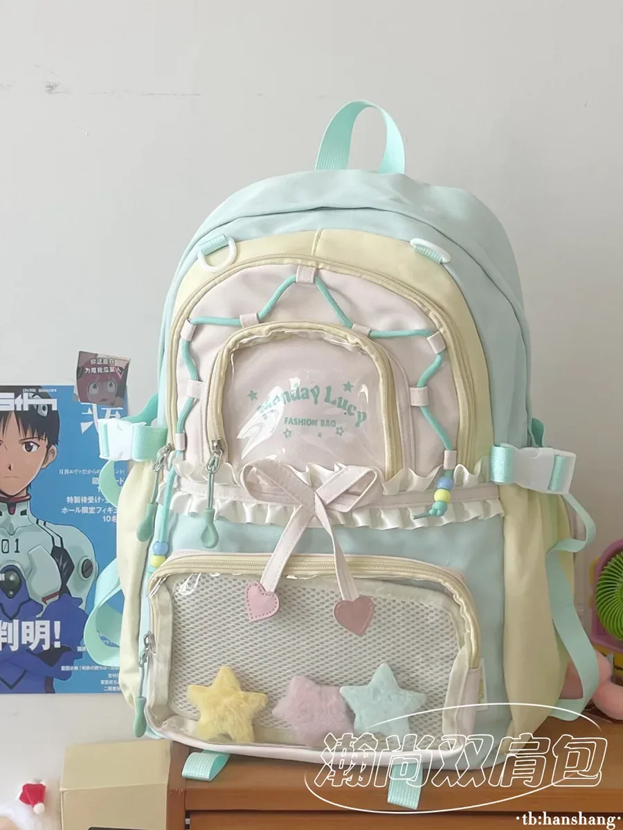 sac à dos itabag transparent macaron à couleurs contrastées, cinq couleurs, décor étoile mignon, en nylon, grande capacité, pour fille, usage quotidien et scolaire