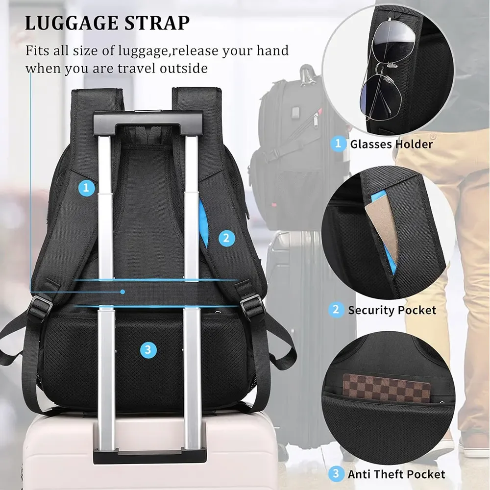 sac à dos de voyage pour homme de 50l, grande capacité, sacs à dos pour voyages d'affaires pour hommes et femmes, sac pour ordinateur portable de 15.6/17 pouces, sac à dos d'école pour étudiants