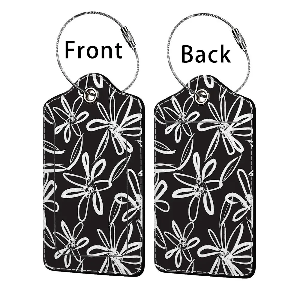 étiquette de bagage d'affaires en cuir imprimé de belles fleurs, étiquette d'adresse de valise, étui d'embarquement de bagages, clip d'adresse d'identification de nom