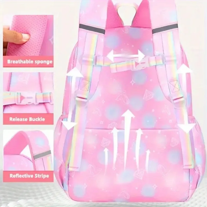 sac à dos à ouverture latérale pour enfants, sacs d'école à la mode pour filles, princesse rose, étanche, grande capacité pour étudiants
