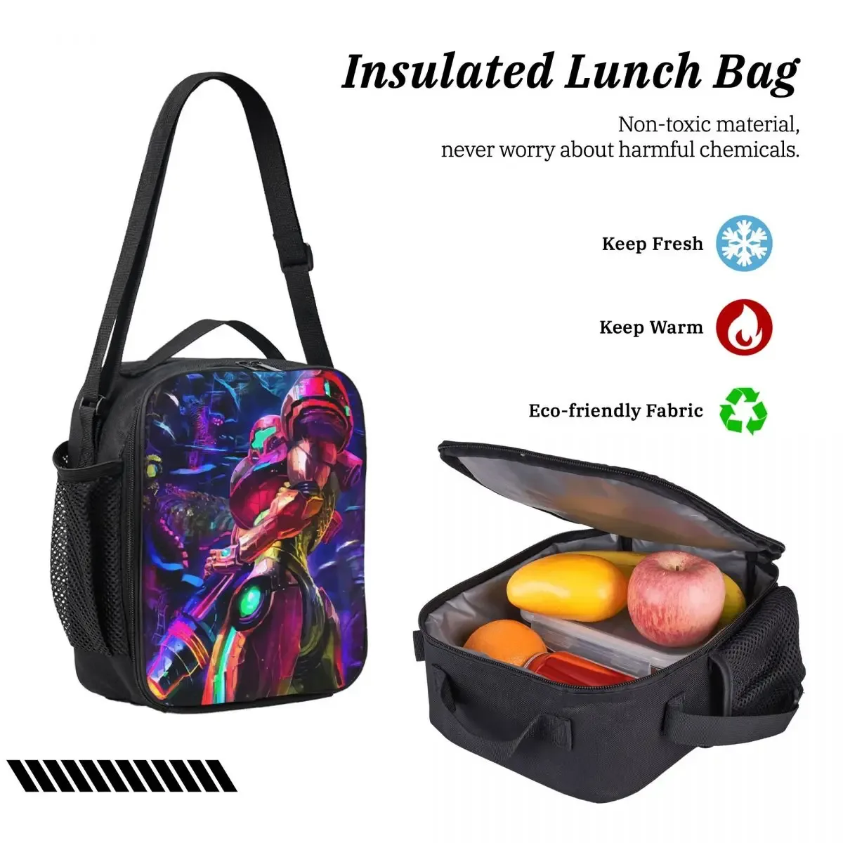 sac à dos samus aran metroid pour étudiants, garçons et filles, sac d'école, sacs à bandoulière pour ordinateur, 3 pièces, sac à déjeuner isotherme, trousse à crayons