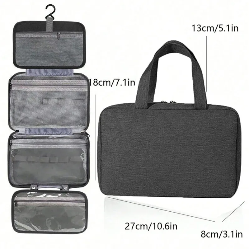 trousse de toilette à crochet suspendu étanche, grand sac à main pliable, voyage, maquillage, cosmétiques, rasoir, étui de rangement, fournitures de salle de bains
