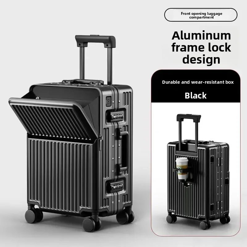 valise multifonctionnelle klqdzms à ouverture frontale, valise pour ordinateur portable, valise à roulettes 20"24"26 pouces, bagage de cabine avec fonction de charge