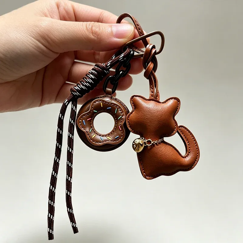 porte-clés mignon en cuir en forme de chat, pendentif esthétique pour sac à dos, cadeau pour les amoureux des chats, femmes et filles