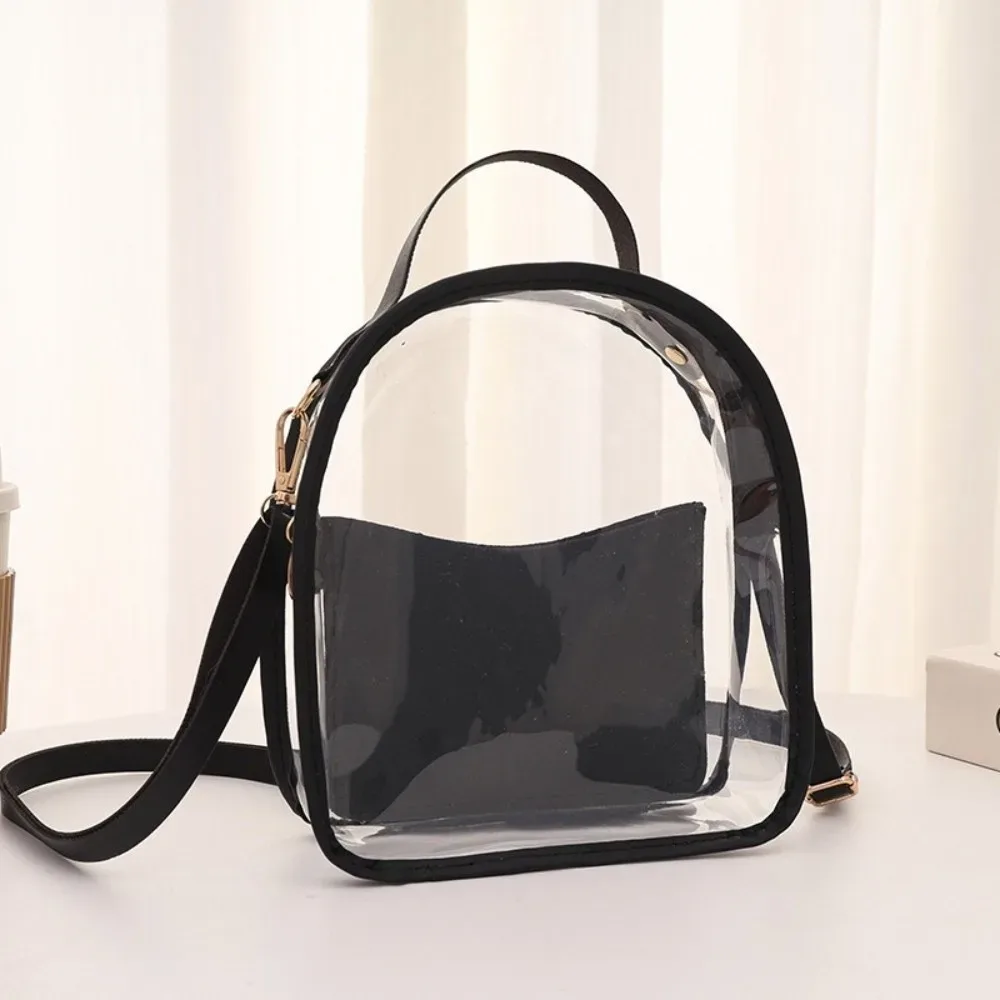 sac à dos transparent simple en pvc, sac à bandoulière imperméable transparent en gelée avec fermeture éclair et petite pochette, sac bandoulière unisexe