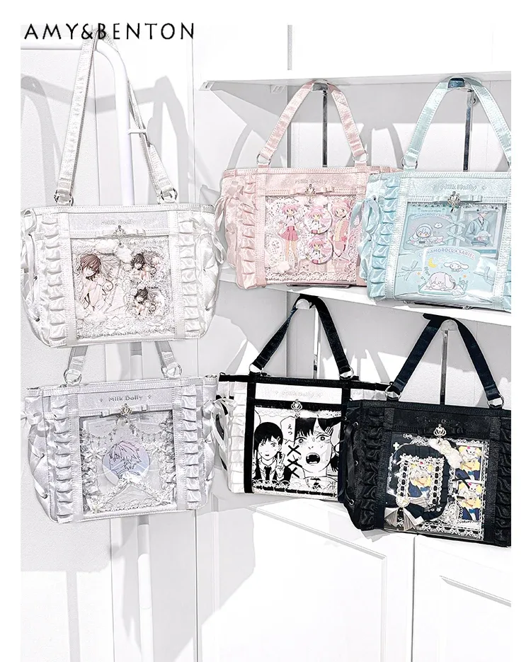 mine series – sac à bandoulière itabags doux, couleur unie, polyvalent, grande capacité, fermeture éclair, sac carré, sac à main japonais