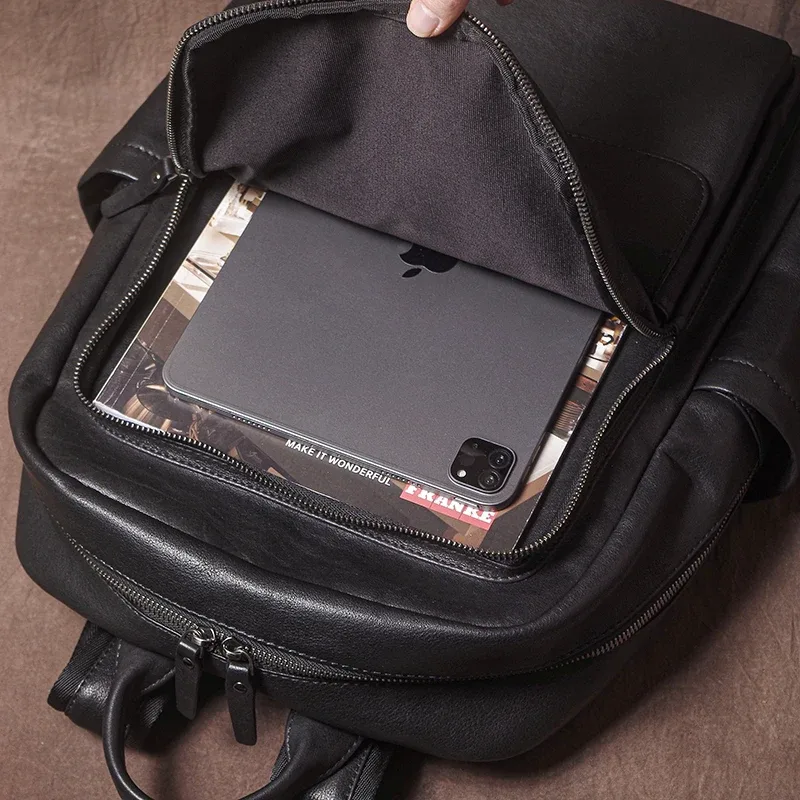 guro hommes décontracté en cuir véritable sac à dos peau de vache naturelle cartable à la mode de luxe sac de voyage d'affaires bureau 16 pouces pochette d'ordinateur