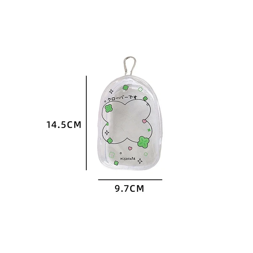 dessin animé pvc trèfle à quatre feuilles figurine poupée sac de rangement transparent mignon fille sac à dos pendentif porte-clés affichage poupée sac portefeuille