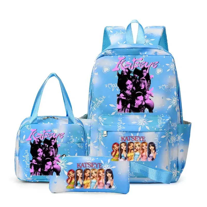 sacs à dos katseye à imprimé amusant, ensemble de 3 pièces, sacs d'école en nylon pour ordinateur portable pour femmes, pour adolescentes, garçons, étudiants, enfants, kawaii
