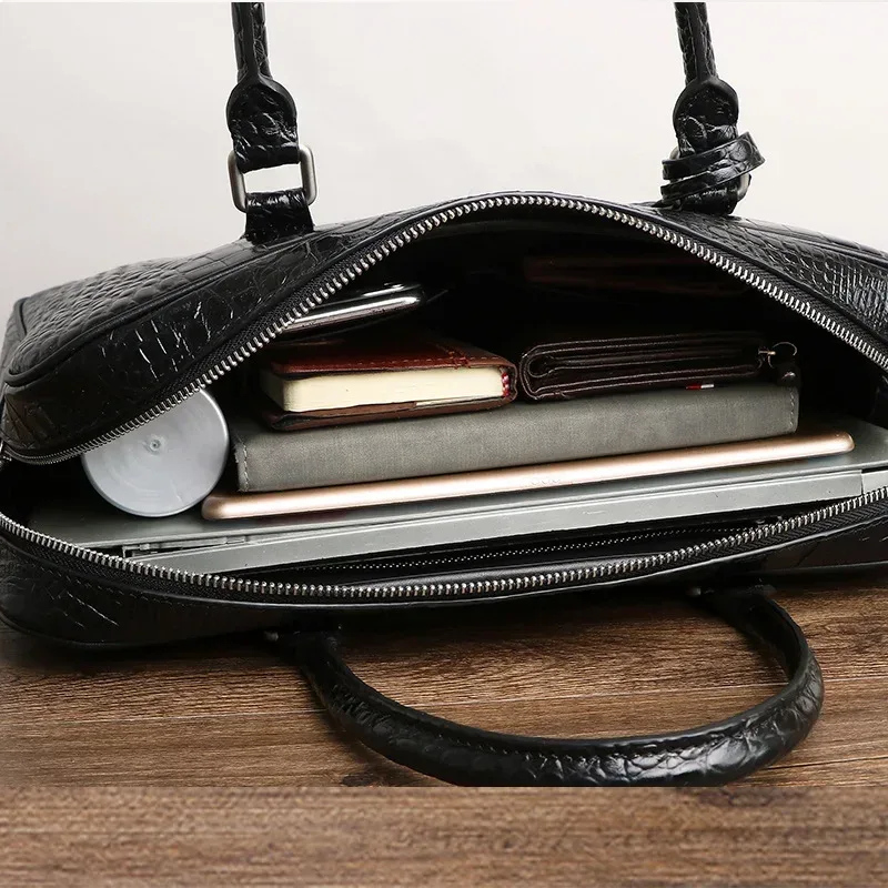 2025 nouveau luxe alligator modèle en cuir véritable affaires hommes porte-documents homme sac à bandoulière hommes messager ordinateur portable sac