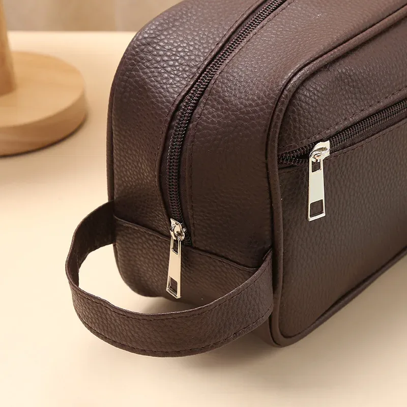 nouvelle trousse de toilette simple en pu imperméable, sac de rangement unisexe de grande capacité, sac portable pour voyage, trousse à cosmétiques, trousse à maquillage à main