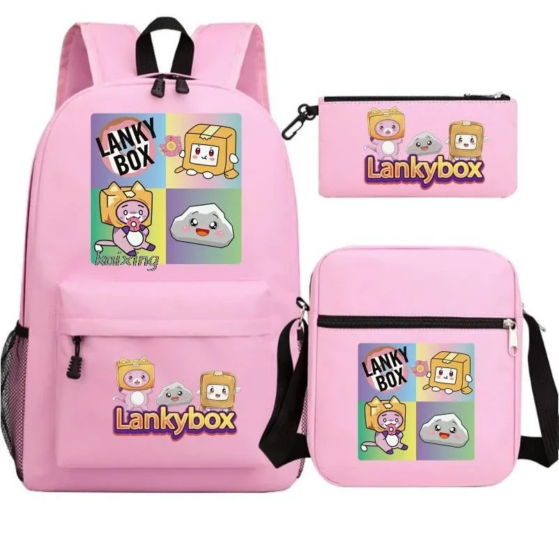sac à dos tendance lankybox camouflage 3 pièces, grande capacité, pour adolescents, ordinateur portable, école, avec sac à bandoulière, anime, hommes, voyage, mochilas, cadeau