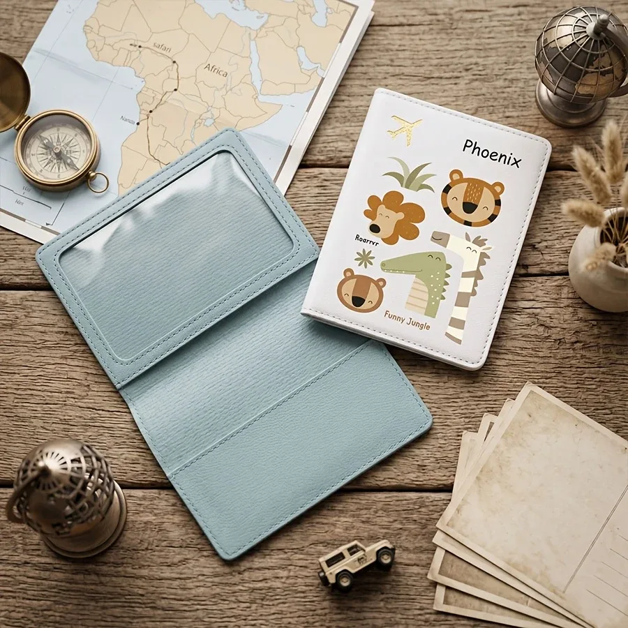 porte-passeport personnalisé avec nom et texte, étui de passeport mignon à motif de dessin animé, couverture de passeport et organiseur de documents