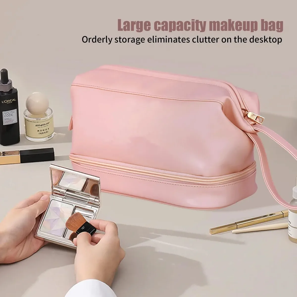nouvelle trousse de maquillage imperméable en pu de grande capacité, sac de rangement portable pour cosmétiques pour femmes, trousse de toilette, sac à cosmétiques