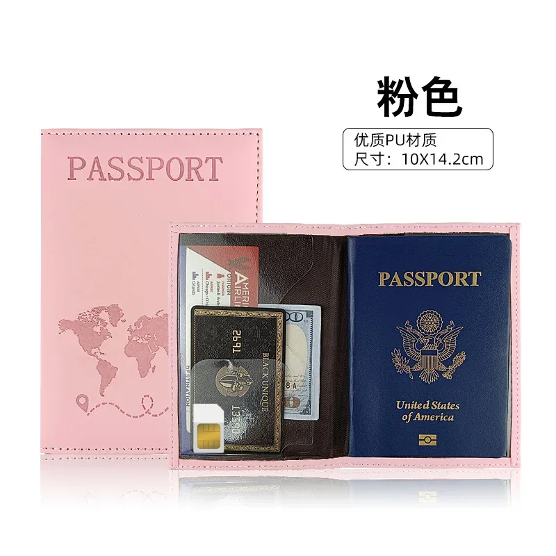 accessoires de voyage : étui de passeport en cuir imprimé carte, porte-billets d'avion, porte-cartes d'identité, protège-passeport