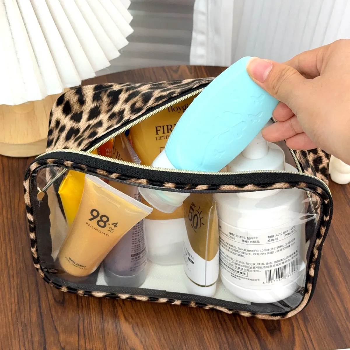 1/3 pièces transparent imprimé léopard sac de maquillage grande capacité étanche clair sac cosmétique voyage maquillage cosmétique organisateur fermeture éclair