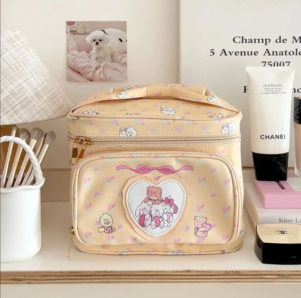 mikko – trousse de maquillage de dessin animé, grande capacité, organisateur de cosmétiques princesse mignon, sac à main, sac de rangement de voyage portable pour filles et femmes