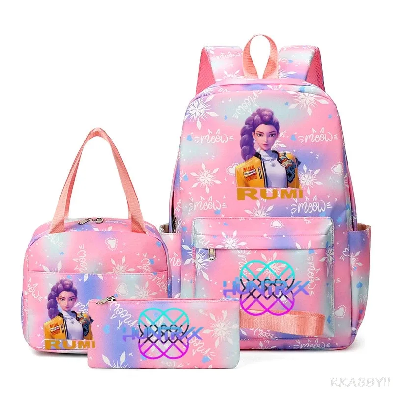 ensemble de 3 sacs à dos kpop demon hunters, sac d'école, sac à déjeuner, trousse à crayons, cadeau de rentrée scolaire pour fille, mochila de loisirs, sacs de voyage pour adolescents