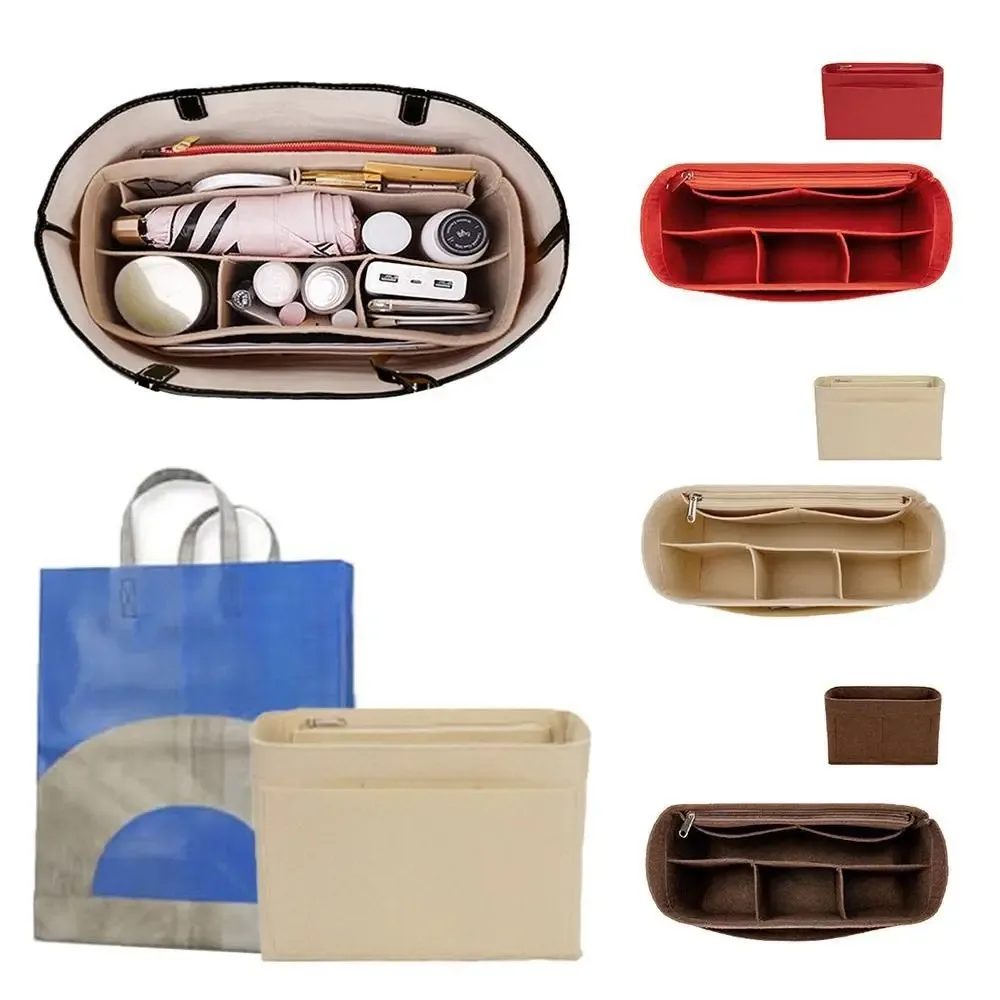 Sac d'insertion en feutre grande capacité avec fermeture éclair, organisateur de sac à main multi-poches pour LV Speedy25/30/35/Gentlewoman