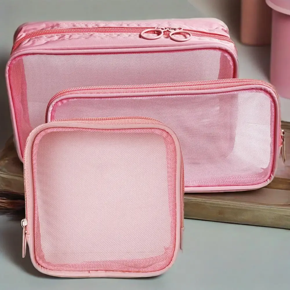 sac cosmétique en maille de nylon grande capacité, sac de rangement portable pour articles de toilette de voyage, organisateur de maquillage respirant et durable avec fermeture éclair
