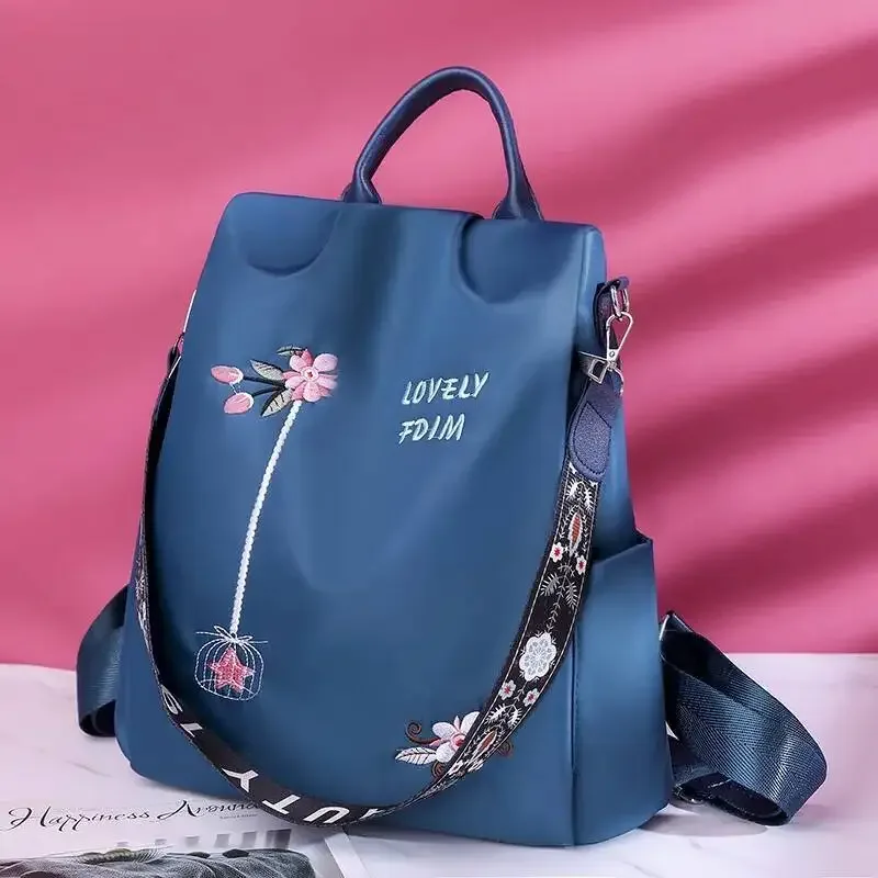 tissu oxford résistant à l'eau, sacs à double épaule décontractés et élégants, personnalité style ethnique, sac à dos brodé en 3d pour femmes