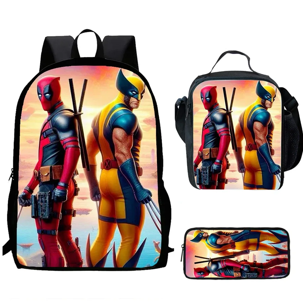 classique populaire d-deadpool w-wolverine imprimer 1/3 pièces/ensemble étudiant sacs d'école sac à dos pour ordinateur portable sac à dos avec sac à déjeuner porte-crayon