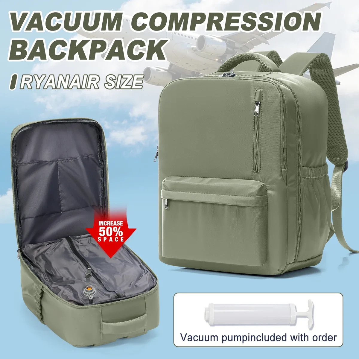 sac à dos de voyage ryanair pour bagages à main 40x30x20, sac à dos sous vide avec pompe, sac à dos de cabine wizzair pour femmes et hommes, sac pour ordinateur portable