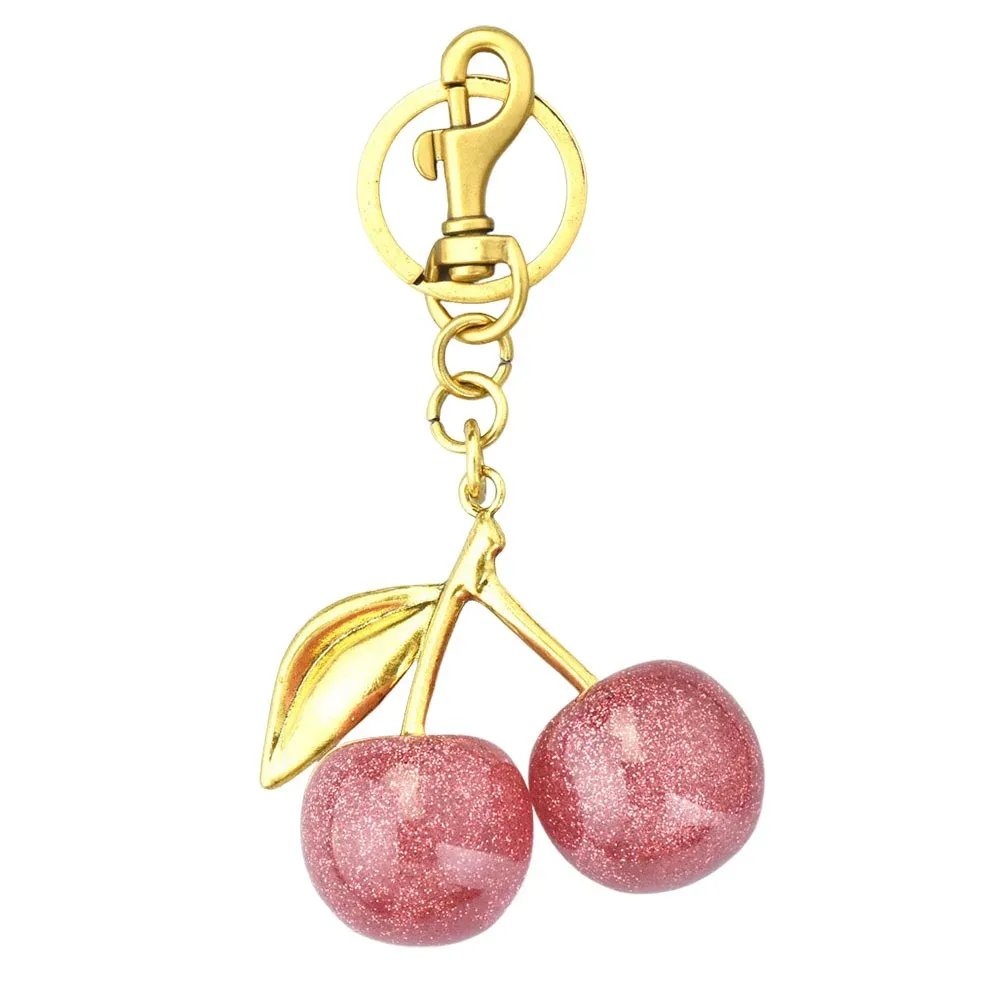 nouveau porte-clés cerise scintillant en résine, porte-clés de voiture en forme de fruit, bijoux diy, finition pailletée, accessoires pour sac, décoration suspendue pour sac à dos