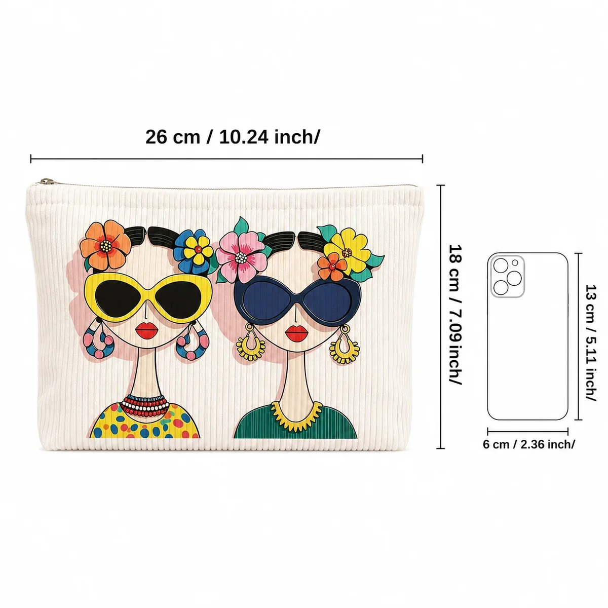 sac cosmétique en velours côtelé imprimé pour femmes, grande trousse à maquillage à fermeture éclair pour les voyages, les articles de toilette, le rangement de produits de beauté et l'usage quotidien