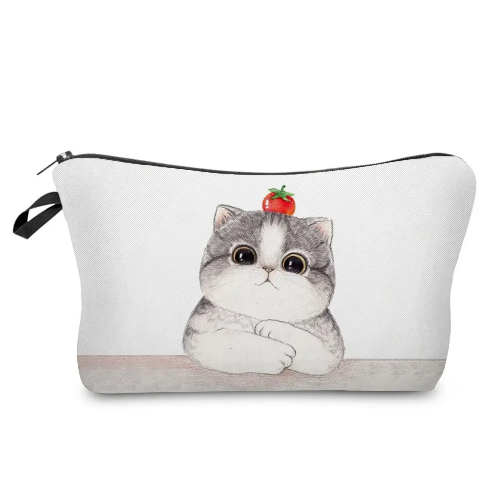 trousse à cosmétiques avec imprimé chat animal de dessin animé 3d pour femme, mini trousse de maquillage décontractée, étui à crayons personnalisé, extérieur, plage, voyage, mignon