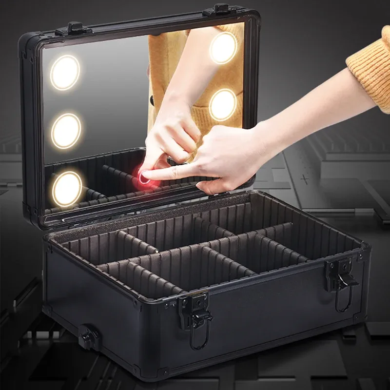 organisateur de maquillage avec lumières led mrirror-grand chariot à cosmétiques, trousse de salon et de barbier chariot roulant pour coiffeurs