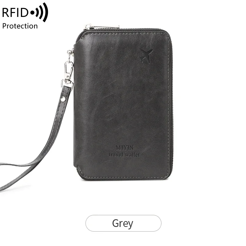 portefeuille de voyage antivol rfid avec fermeture éclair, style rétro, pour hommes et femmes, sacs de passeport multifonctionnels simples, clip de passeport