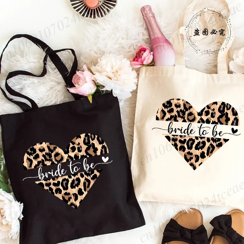 Sac de Shopping imprimé léopard pour mariée, sac à main réutilisable Harajuku, fourre-tout pour étudiant, sacs de rangement pour fête de mariée