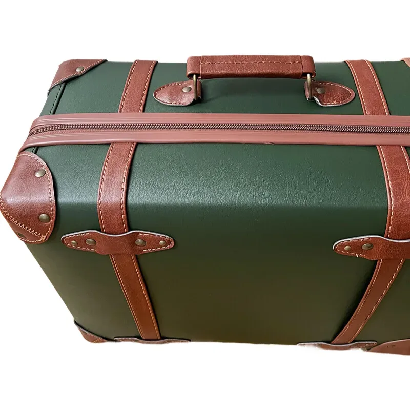 valise vintage en cuir pu pour femmes, design rétro, 20 pouces, bagage à main 24/28 pouces, coffre à bagages à carreaux, roues spinner, serrure tsa durable