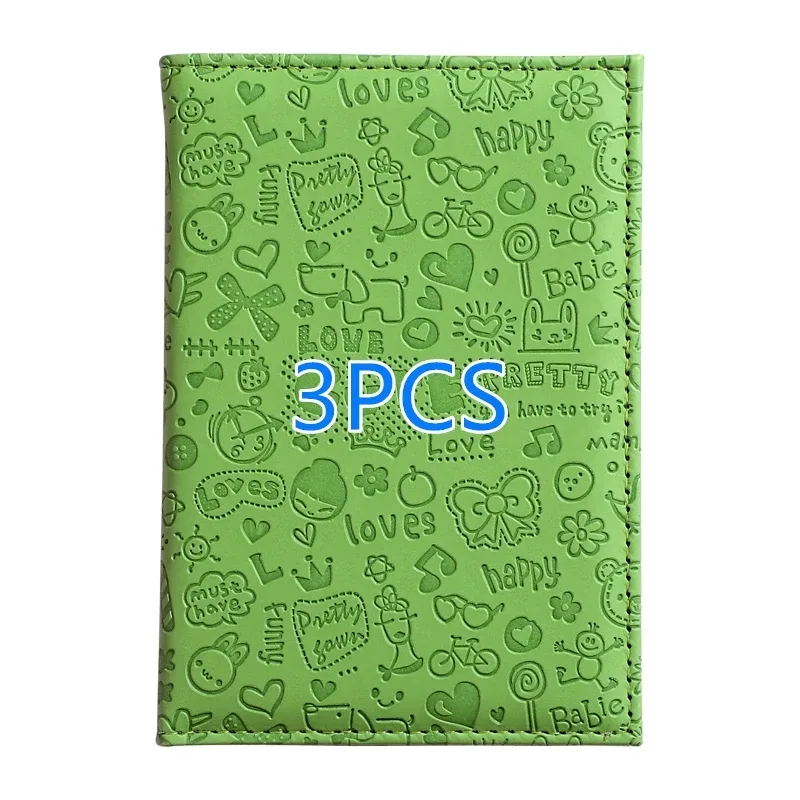 3 housses de protection pour passeport en relief à motif de dessin animé, ensemble de porte-cartes de voyage multicolores en pu