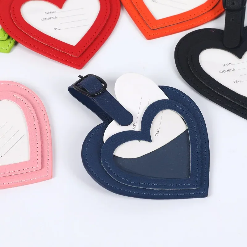 étiquette de bagage tendance en forme de cœur en cuir pu, anti-perte, pour valises et poignées de bagages