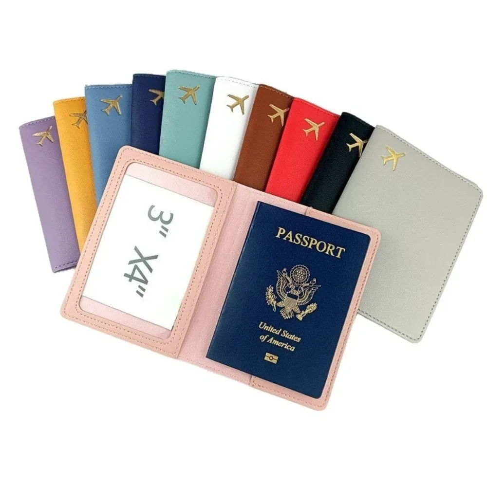 porte-passeport en cuir pu, léger, étanche, étui de rangement portable, housse de protection pour passeport de couleur unie
