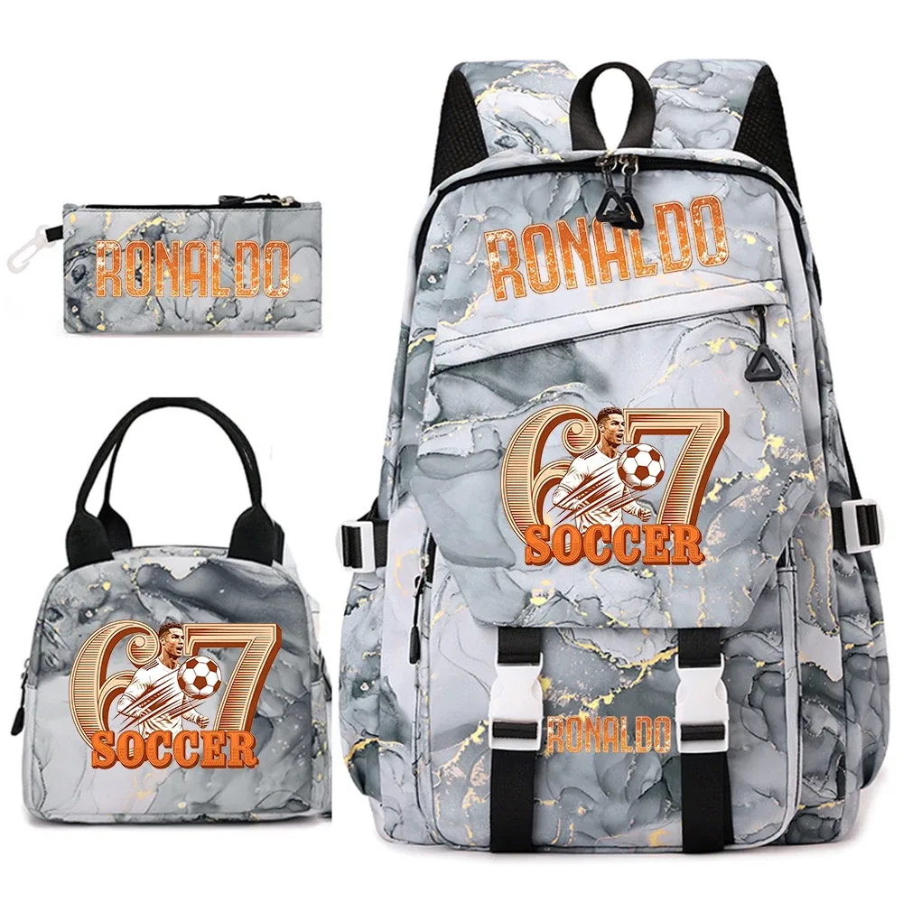 ensemble de sacs à dos pour étudiants avec imprimé cr7 ronaldo 67, avec sac à lunch et trousse à crayons, sac à dos de voyage pour adolescentes