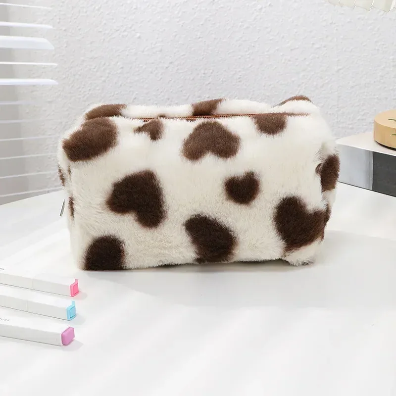 sac à cosmétiques d'amour mignon, trousse de toilette en peluche douce pour fille, rangement de voyage, pochette de rangement de maquillage, trousse à crayons pour étudiant