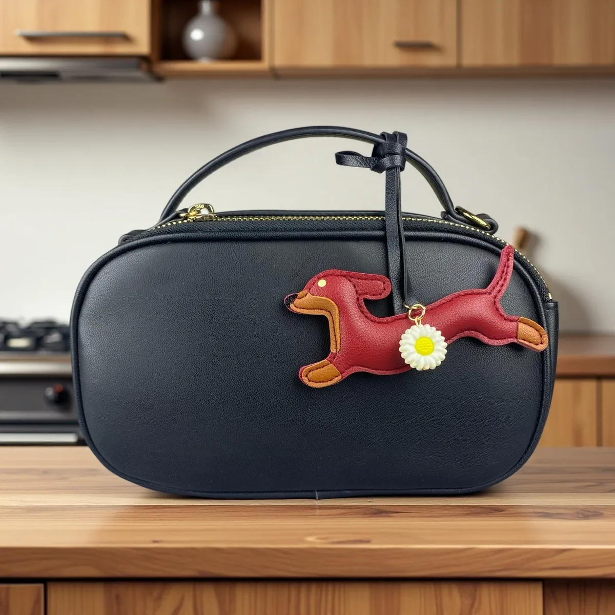porte-clés teckel en similicuir, breloque pour sac en forme de chiot avec fleur de marguerite - accessoires pour sac à main et sac à dos, cadeau pour les amoureux des chiens
