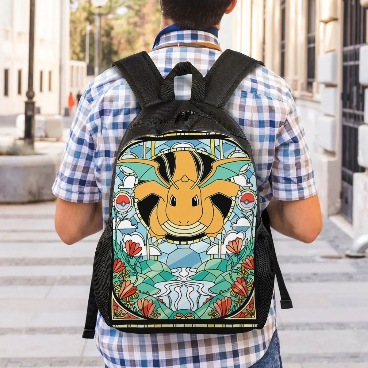 sacs à dos pokemon dragonite stained glass dragon type generation 1 daypack mochila journey sac à dos à fermeture éclair