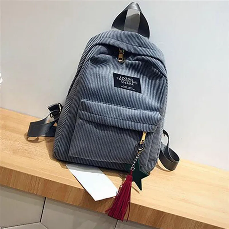 mini sac à dos en velours côtelé simple pour femme, style campus, capacité de document pure, double initié, solide, mode