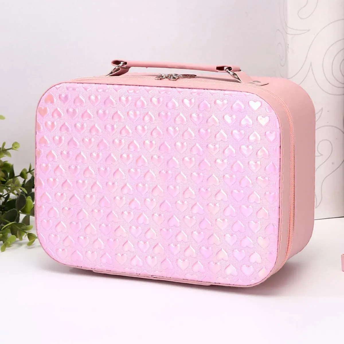 trousse de maquillage portable en forme de cœur pour femme, sac de rangement portable, grande capacité, trousse de voyage, trousse à pinceaux de maquillage, nouveau