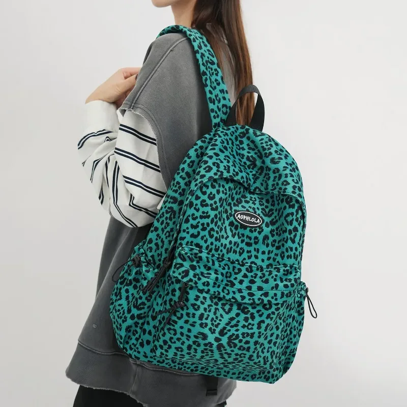 sacs à dos de grande capacité en nylon imprimé léopard, fermeture éclair, haute qualité, mode, dos intérieur avec poche à fermeture éclair, 2026