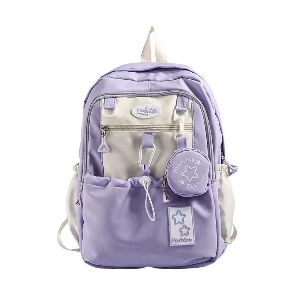 sac à dos décontracté pour femme motif étoile, avec porte-monnaie, en nylon, style coréen, grande capacité, pour étudiants et enfants