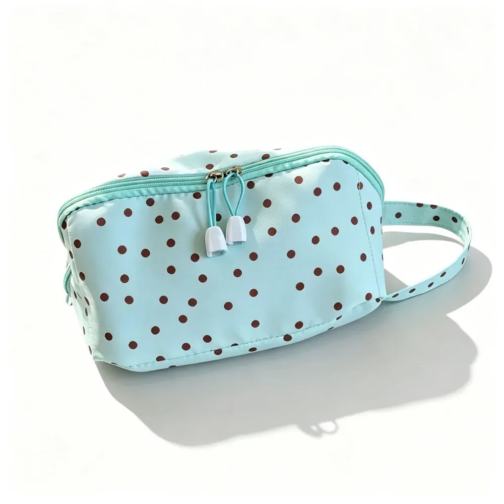 trousse de maquillage portable à pois, sac cosmétique brodé avec nœud, pochette de rangement, trousse de toilette à pois pour voyage