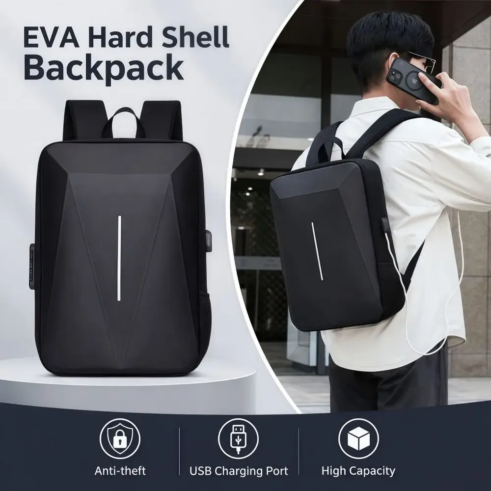 sac à dos antivol à coque rigide, grande capacité, polyvalent, décontracté, en eva, avec port de charge usb, étanche, sac d'ordinateur pour affaires