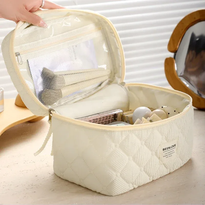 trousse de maquillage matelassurera en coton pour femme, grands sacs à fleurs, poudres cosmétiques mignonnes, sac de rangement d'articles de toilette de voyage