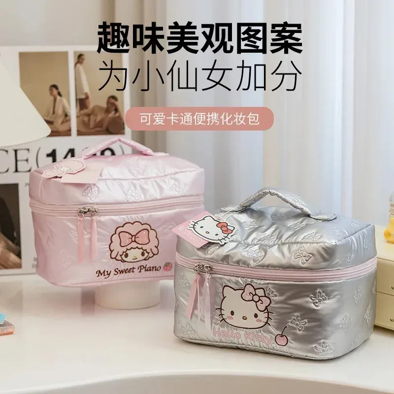 Organisateur de cosmétiques officiel Hello Kitty, sac à cosmétiques, sac à main, organisateur de maquillage mignon de dessin animé, trousse de maquillage Kawaii, cadeaux pour filles